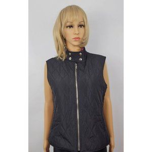 Eivissa Womens Quilted Vest Black Waist Length Full Zip Pockets Snap Mock Neck L